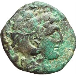 Roman Republican.    'Rostrum tridens' series. Quadrans, ca 206-195. Obv.: Head of Hercules right; b