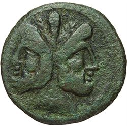 Roman Republican.    'Bird and rudder' series. As reduced, ca 206-195. Obv.: Laureate head of Janus,