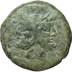 Roman Republican.    'Thunderbolt' series. As, ca 206-195. Obv.: Laureate head of Janus, above mark 