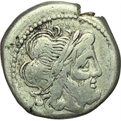 Roman Republican.    'Sow' series. Victoriatus, ca 206-195. Obv.: Laureate head of Jupiter right. Re