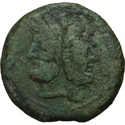 Roman Republican.    'Dog' series. As, ca 206-195. Obv.: Laureate head of Janus; above, mark of valu