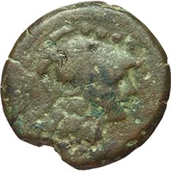 Roman Republican.    'Dog' series. Triens, ca 206-195. Obv.: Helmeted head of Minerva right, above f