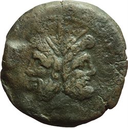 Roman Republican.    'Meta' series. As, ca 206-195. Obv.: Laureate head of Janus; above, mark of val