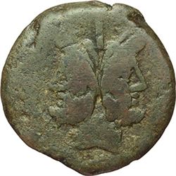 Roman Republican.    'Meta' series. As, ca 206-195. Obv.: Laureate head of Janus, above mark of valu