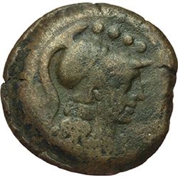 Roman Republican.    'Bull and MD' series. Triens, ca 189-180. Obv.: Helmeted head of Minerva right,