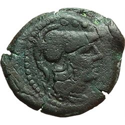 Roman Republican.    'Shield and MAE' series. Triens, ca 189-180. Obv.: Helmeted head of Minerva rig