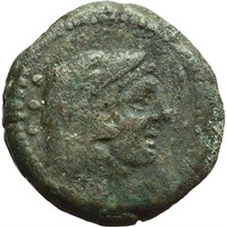 Roman Republican.    'Shield and MAE' series. Quadrans, ca 189-180. Obv.: Head of Hercules right, we