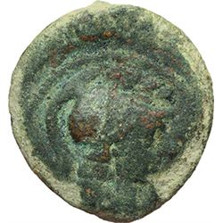 Roman Republican.    'Victory and spearhead' series. Triens, ca 189-180. Obv.: Helmeted head of Mine