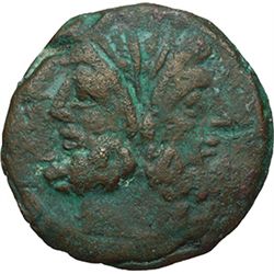 Roman Republican.    L. Mamilius. As, ca 189-180. Obv.: Laureate head of Janus right; above, mark of