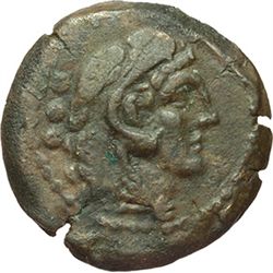 Roman Republican.    A. Caecilius. Quadrans, ca 169-158. Obv.: Helmeted head of Hercules right, behi