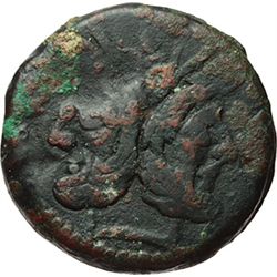 Roman Republican.    'PT or TP' series. As, ca 169-158. Obv.: Laureate head of Janus; above mark of 