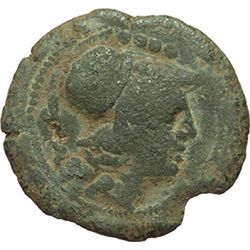 Roman Republican.    BAL series. Triens, Central Italy ca 169-158. Obv.: Helmeted head of Minerva ri