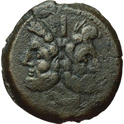 Roman Republican.    'C.SAX' series. As, Central Italy ca 169-158. Obv.: Laureate head of Janus; abo