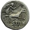 Image 2 : Roman Republican.    C. Titinius. Denarius, ca 141. Obv.: Helmeted head of Roma right, ; behind, XVI