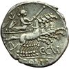 Image 2 : Roman Republican.    C. Curatius f. Trigeminus. Denarius, ca 135. Obv.: Helmeted head of Roma r.; be