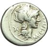 Image 1 : Roman Republican.    M. Cipius M. f. Denarius, ca 115-114. Obv.: Helmeted head of Roma right; before