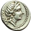Image 1 : Roman Republican.    C. Allius Bala. Denarius, ca 92. Obv.: Female head right, wearing diadem; behin