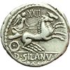 Image 2 : Roman Republican.    D. Silanus L.f. Denarius, ca 91. Obv.: Helmeted head of Rome right; behind P (o