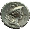 Image 1 : Roman Republican.    C. Mamilius Limetanus. Denarius serratus, ca 82. Obv.: Draped bust of Mercury r