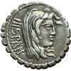 Image 1 : Roman Republican.    A. Postumius Albinus. Denarius serratus , ca 81. Obv.: Veiled head of Hispania 