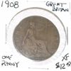 Image 1 : 1908 GREAT BRITAIN ONE PENNY WORLD BOOK VALUE IS $12.00 *RARE EXTRA FINE GRADE*!!