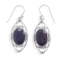 Sterling Silver Oval Sapphire French Wire Earrings