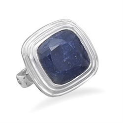 Sterling Silver Square Sapphire Ring