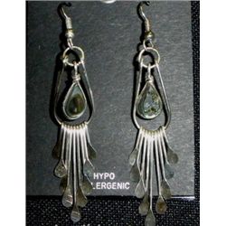 Sterling silver hook earrings with 9 silver dangles and shell inlay stones in center, 2 in length, ½