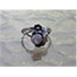 Vintage Navajo Squash Blossom Silver & Mother of Pearl Ring