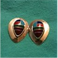 Sterling Silver Multicolor Inlay Clip on earrings Large, over 7 grams