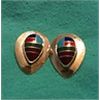 Image 1 : Sterling Silver Multicolor Inlay Clip on earrings Large, over 7 grams