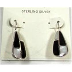 Sterling Silver Mother of Pearl & Onyx Inlay Earrings From High End Dept Store