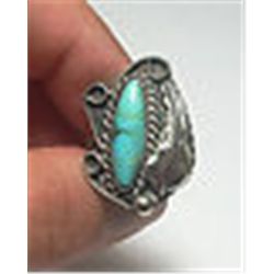 Vintage Handcrafted Sterling Silver & Turquoise Feather Ring