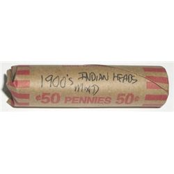 ROLL OF 1900'S INDIAN HEAD PENNIES *50 TOTAL UNSEARCHED MIXED* ROLL CAME OUT OF SAFE DEPOSIT BOX!!