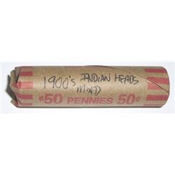 ROLL OF 1900'S INDIAN HEAD PENNIES *50 TOTAL UNSEARCHED MIXED* ROLL CAME OUT OF SAFE DEPOSIT BOX!!
