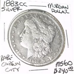 1883-CC CARSON CITY MORGAN SILVER DOLLAR RED BOOK VALUE IS $240.00 *RARE MS-60 GRADE*!!