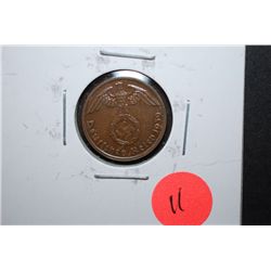 1939-A German 1 Reichspfennig Foreign Coin With Flying Eagle Holding Swatstika; EST. $10-15