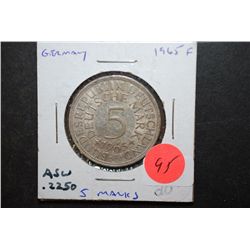 1965-F German 5 Deutsche Mark Foreign Coin; .2250 ASW; EST. $20-30