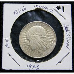 Poland 1933 5 Zlotych 75% Silver Coin