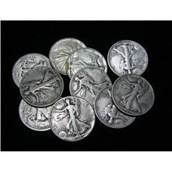 10 Unchecked Walking Liberty Half Dollars