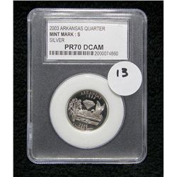 Perfect PR70 DCAM PCC 2003 S Arkansas Silver Quarter