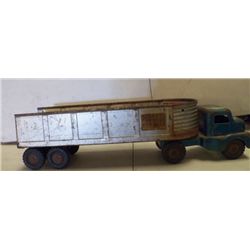 Structo Truck & Trailer Metal Silver & Green approx 20" x 5.5 x H 5.