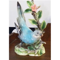 Porcelain Blue Parakeet Japan approx 4" x H 7"  small chip on one wing