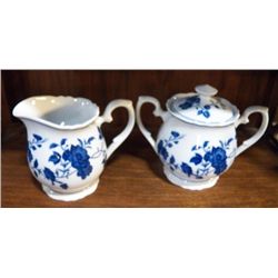 Royal Meissen Blue & White Creamer & Sugar Sugar lid has small chip