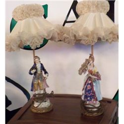Pair of Victoria Lamps 1- Man & 1- Women approx 15" tall no cracks no chips -beautiful pair