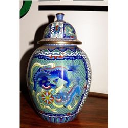 Ginger Jar Blue=White Signed approx 7" x H 12 no chips   no cracks