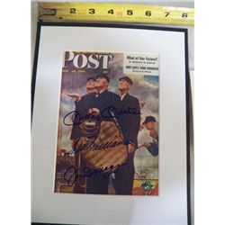 Williams, Mantle, Dimaggio Autographed Mat With Certificate of Authenticity