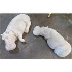 2-  Cement Hippo's Large one is 20" x 11" approx Smaller one is 20" x 8