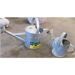 2 Garden Watering Cans Large 20" x 14" small 14" x 10"