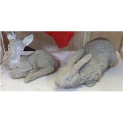 1- Cement Bunny & 1- Cement Deer bunny is 14"x7"approx. deer is 9"x8"approx.